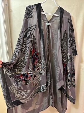World Market sheer kimono stunning butterfly designs with velvet detailing.
